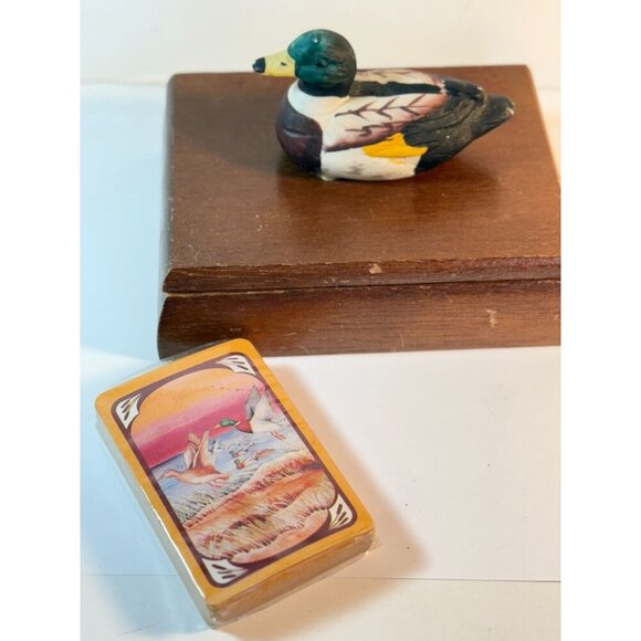 Vintage Mallard Duck Bird Wooden Box Playing Card Deck READ - Picture 1 of 15